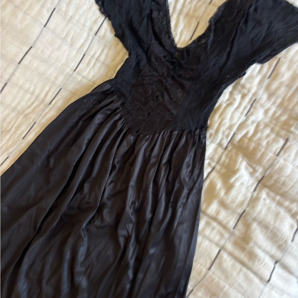 Vintage Black Lace Midi Dress / Nightgown, Size M